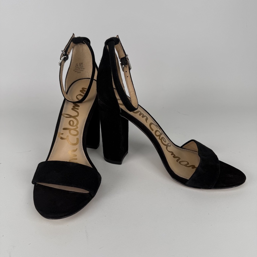 Sam Edelman Robyn Sandals Block Heel Ankle‎ Strap Black Suede Women's Size 8.5W